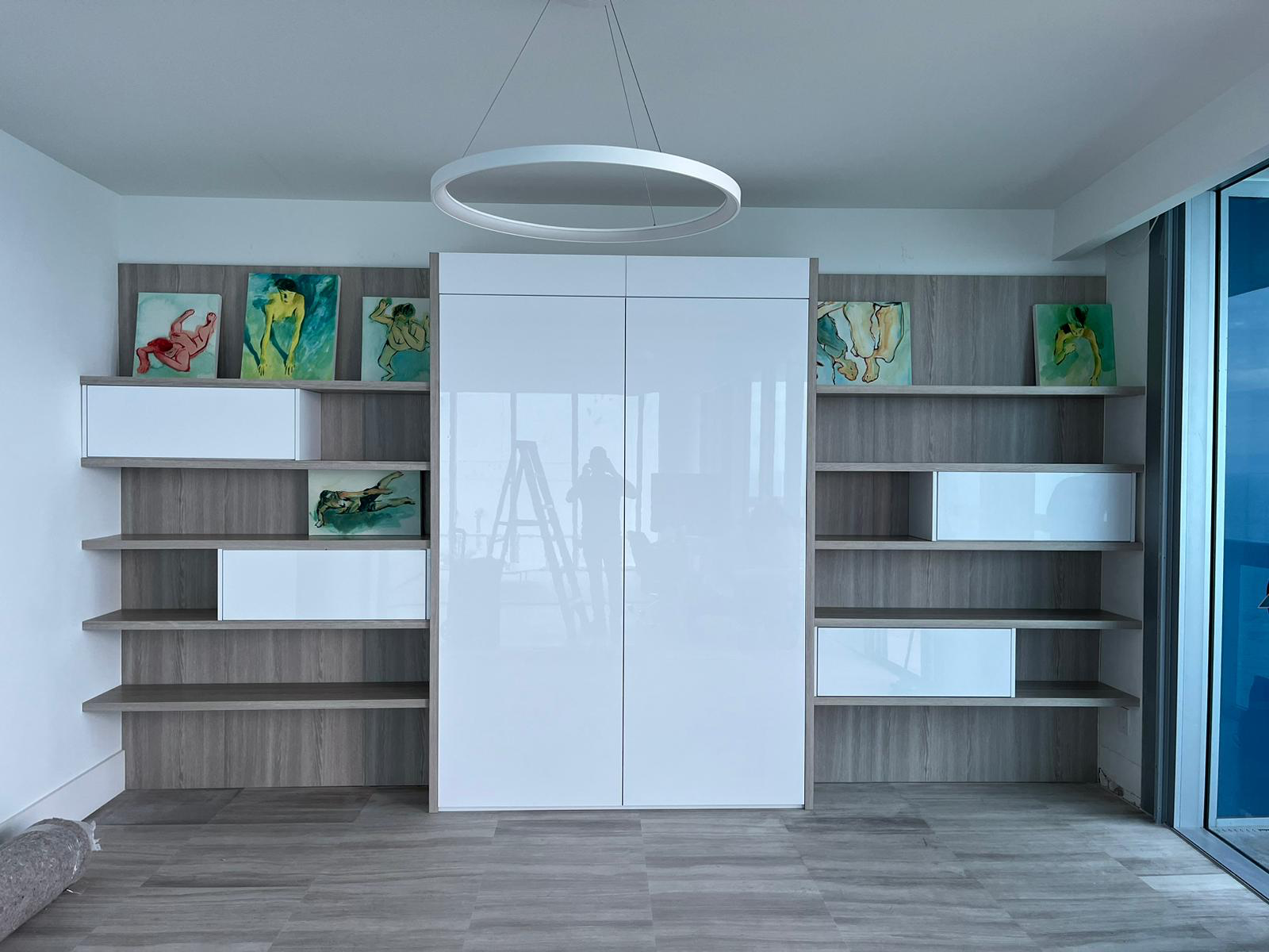 Shelving Wall with Murphy Bed